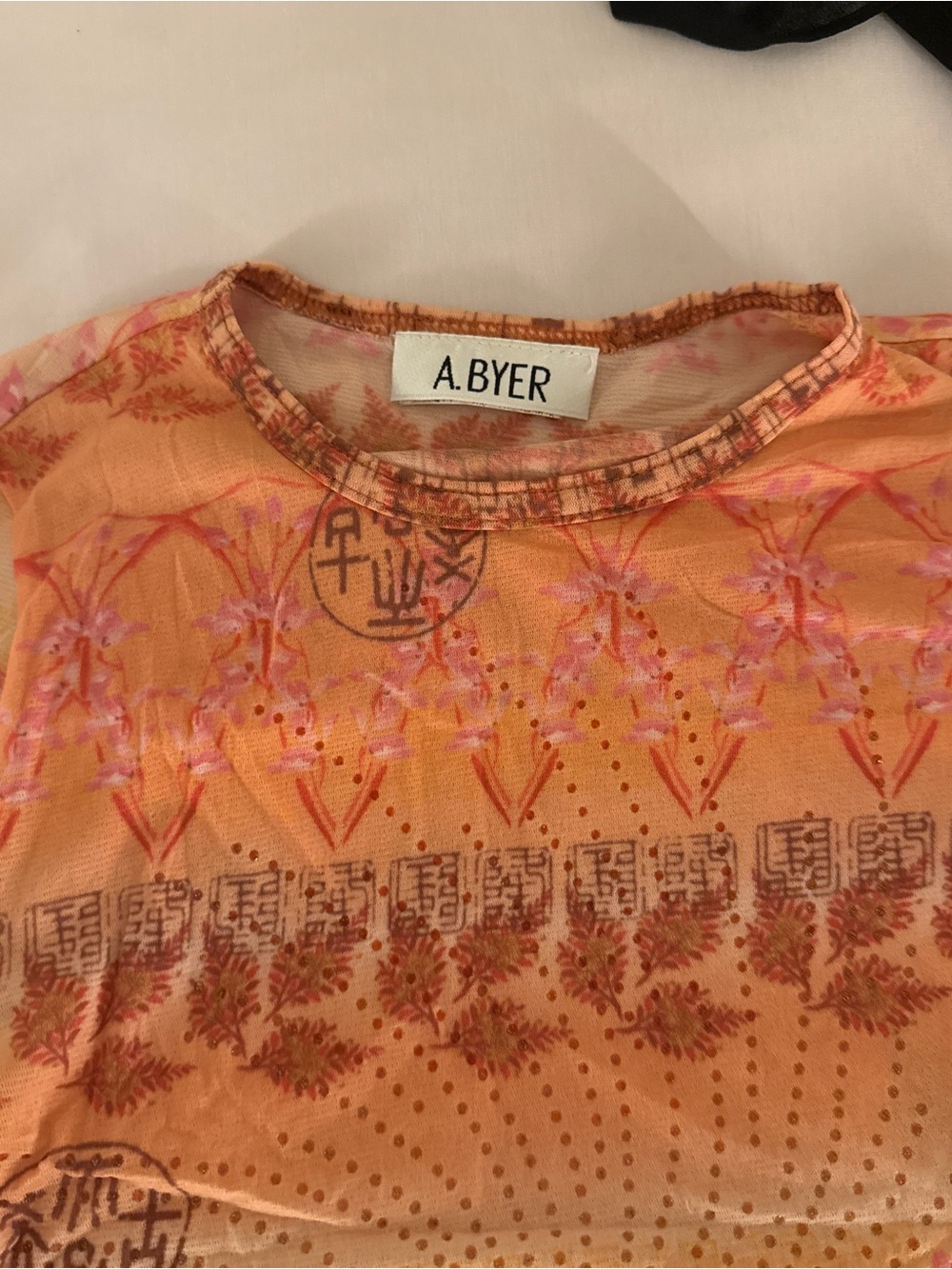 Vintage A.Byer semi sheer top with gorgeous orange patterns - Picture 2 of 4